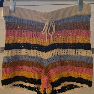 L*SPACE Multicolor Crochet Women Shorts w/ Tie Waist Size M NWT